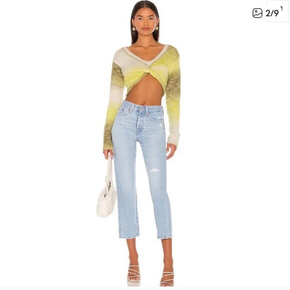 For Love & Lemons Yellow Ombre Gradient Knit Cropped Sweater Long Sleeve Top L - Picture 4 of 16